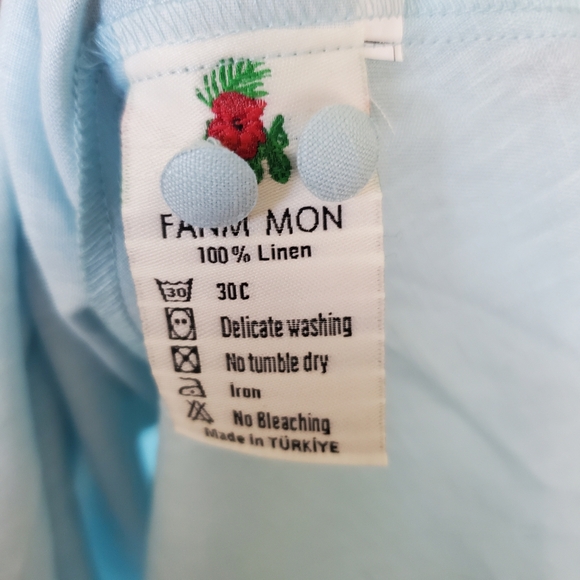 🌹FANM MON🌹Light Lagoon Demre Linen Embroidered Maxi Dress Ruffle Sleeve - Picture 8 of 10